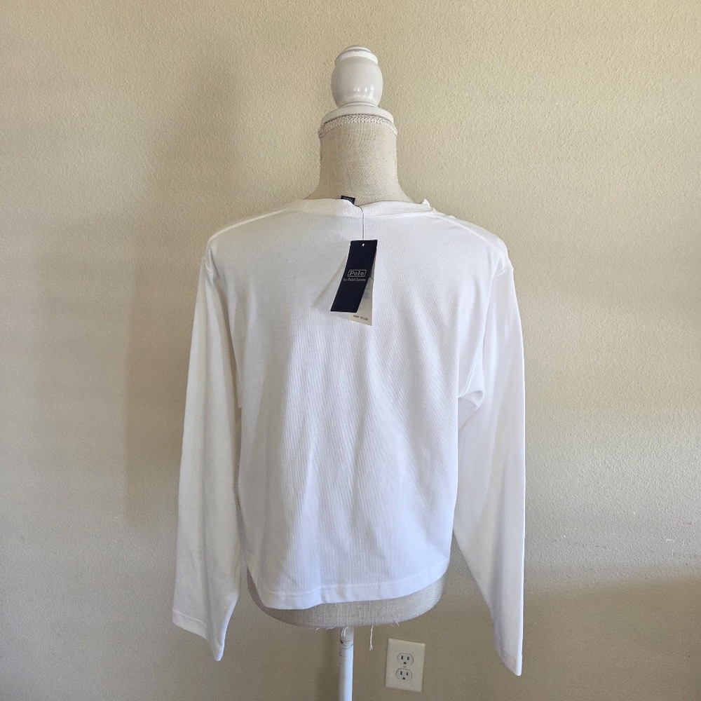 Polo Ralph Lauren White Jersey Crop Long Sleeve T-shirt Size XS NWT $110 - Picture 3 of 12